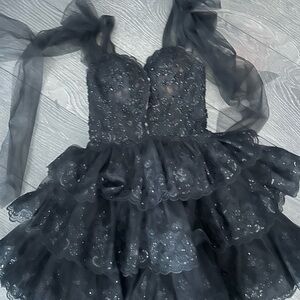 Sherri Hill Black Mini Dress with Embellishments